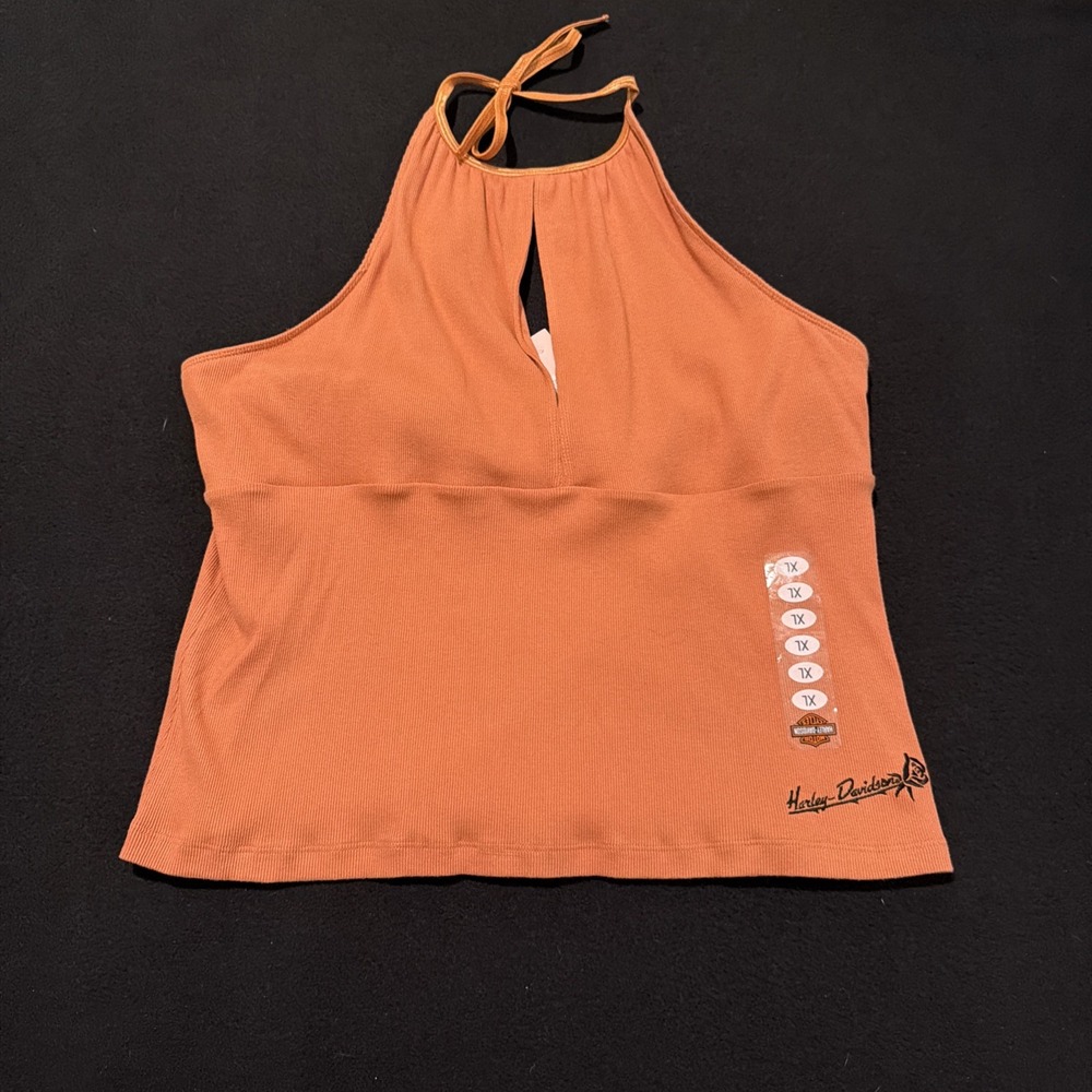 Harley Davidson Y2K Orange Halter Grunge Top Women's Size XL